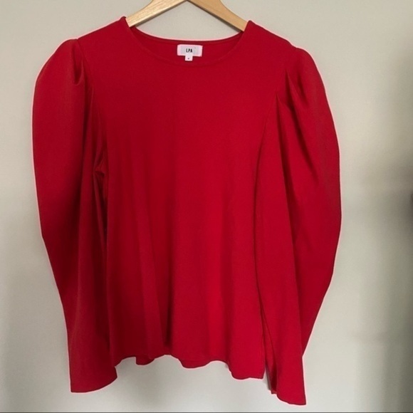 LPA Crew Neck Gathered Puff Shoulder Red Top - Size Small - Picture 6 of 11